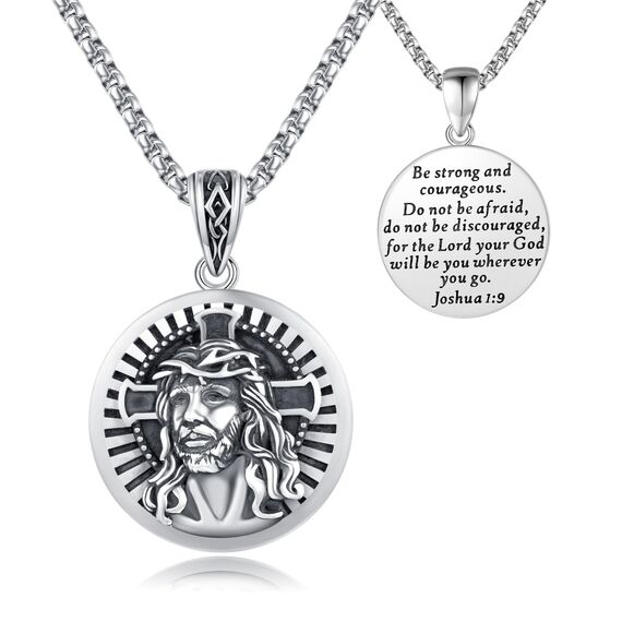Jesus Christus Halskette für Herren 925er Sterling silber spiritueller Schutz Charm Heilung Talisman Schmuck christlicher Jesus Anhänger Jesus Medaillon Amulett religiöser Geschenk für Männer Frauen