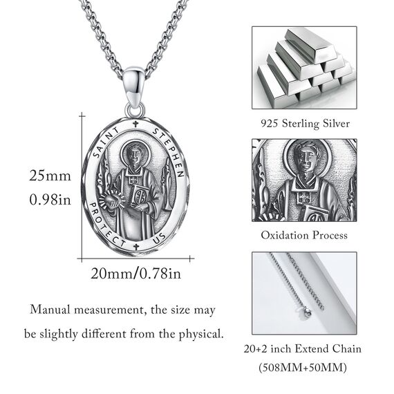 XIXLES St Stephen Halsketten 925 Sterling Silber Saint Stephen Anhänger Medaille Amulett Halskette Schmuck Geschenk für Männer Frauen