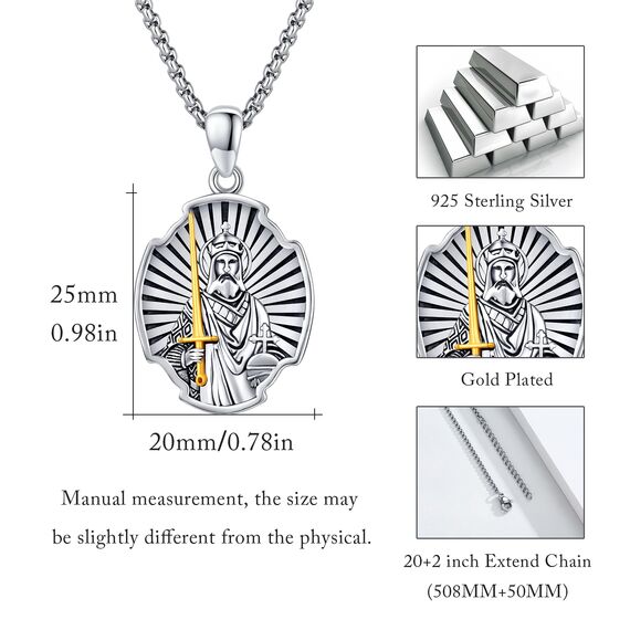 XIXLES St Henry Halsketten 925 Sterling Silber Saint Henry Anhänger Medaille Amulett Halskette St. Henry Schmuck Geschenk für Männer Frauen