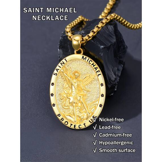 Shusukue Gold St. Michael Kette Sterling Silber Erzengel Saint Michael Amulett Schutzpatron Halskette Medaillen Gebetsmünzen Anhänger Christlicher Religiöser Schmuck für Frauen Männer