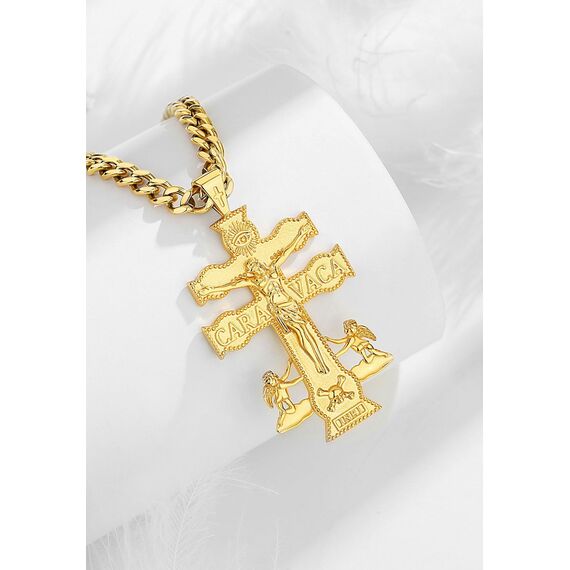 AEONSLOVE Caravaca Kreuz Kette Silber 925 Kreuzkette Silber Herren Kruzifix Halskette Damen Jesus Anhänger Religiöse Geschenke Schutzamulett Christlicher Schmuck Herren (goldene)