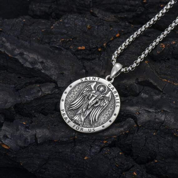 Shusukue Silber 925 Erzengel Heilige Gabriel Silberkette mit Anhänger Saint Gabriel Schutz Schmuck