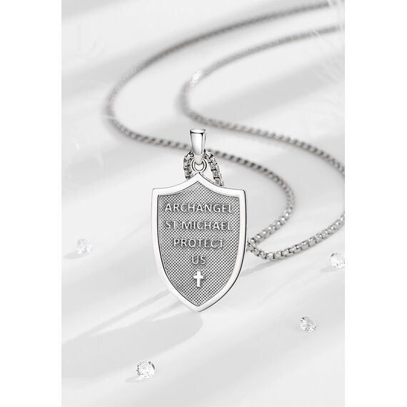 EUDORA Erzengel Michael Kette Medaille für Damen Herren Sterling Silber 925, Heilige Erzengel Michael Halskette Anhänger Christlicher Amulett Runen Christ Schmuck Geschenk für Frauen Männer,55CM