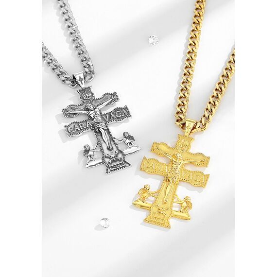 AEONSLOVE Caravaca Kreuz Kette Silber 925 Kreuzkette Silber Herren Kruzifix Halskette Damen Jesus Anhänger Religiöse Geschenke Schutzamulett Christlicher Schmuck Herren (goldene)