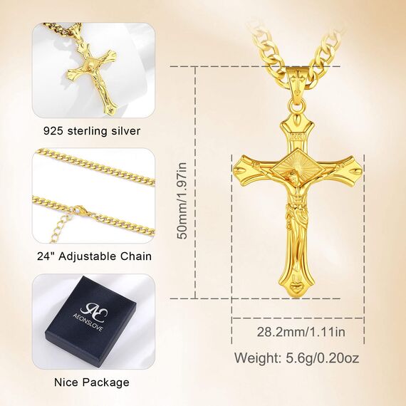AEONSLOVE Kreuz Kette Damen Silber 925 Halskette mit Kreuz Silber 925 Herren Kreuzkette Kruzifix Kette Herren Jesus Anhänger Katholisches Christlicher Schmuck Religiöse Geschenke