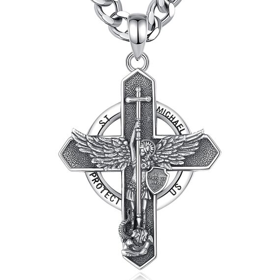 AEONSLOVE Erzengel Michael Halskette für Damen Herren 925 Sterling Silber Michael Anhänger Heiliger Michael Medaille Saint Michael Archangel Amulett Kette Katholische Schmuck Religiöse Geschenk