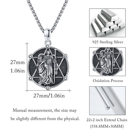 XIXLES Saint Uriel Halskette 925 Sterling Silber Erzengel St Uriel Anhänger Halskette Saint Uriel Medaille Schutz Amulett Halskette Christentum Schmuck Geschenke für Damen Herren