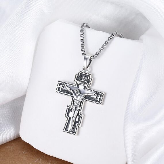 XIXLES Kruzifix Halskette Kreuz 925 Sterling Silber Jesus Halskette Kreuz Kruzifix Anhänger religiöser Schutz Schmuck für Männer Frauen