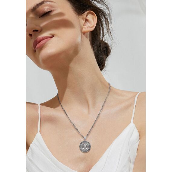 AEONSLOVE Heiliger Benedikt Halskette Silber 925 für Herren Damen Benedikt Kreuz Anhänger Benedikt Medaille Christliche Katholische Schmuck Religious Protector Talisman Kette
