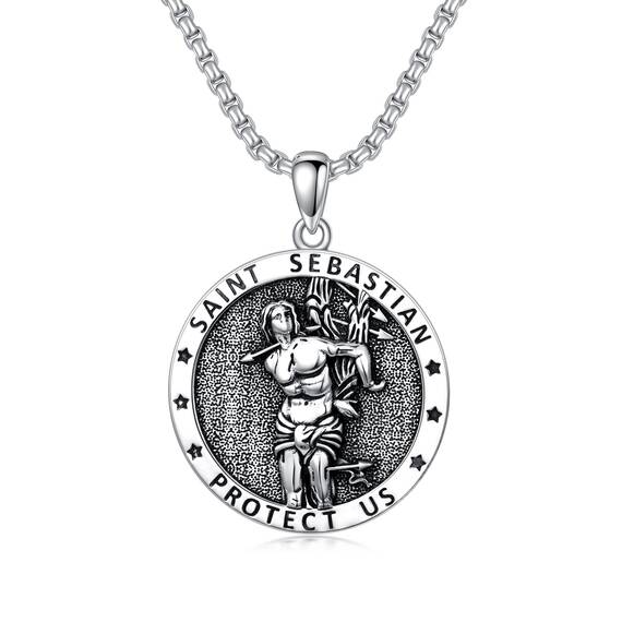 Shusukue 925 Silber Saint Sebastian Kette Religiöse Halskette mit Anhänger Amulett Schmuck