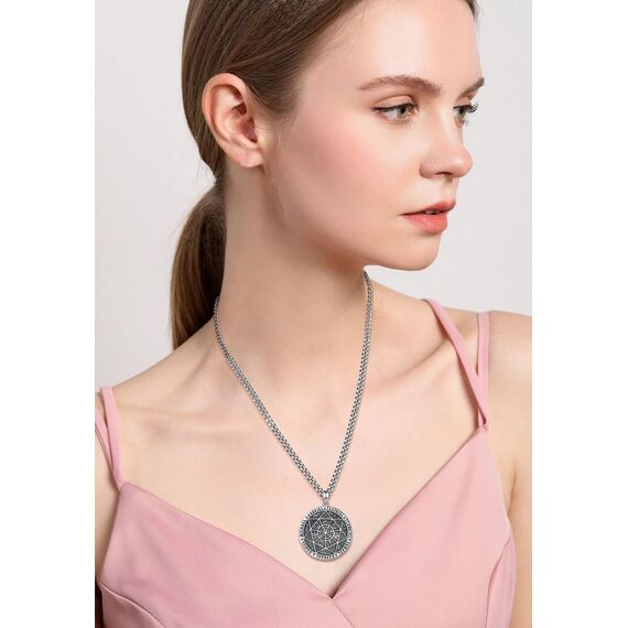 AEONSLOVE Siegel der Sieben Erzengel Halskette Silber 925 für Herren Damen 7 Erzengel Talisman Medaille Pentagramm Schutzamulett Religiöse Schmuck, 55,8 + 5cm Kette