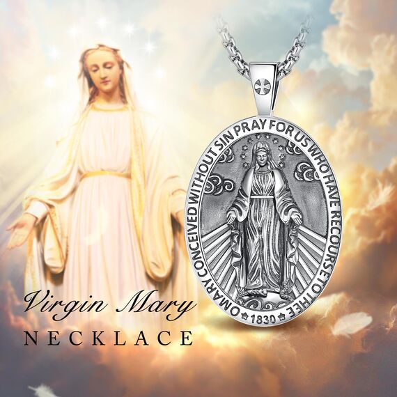 EUDORA Harmony Ball Kette Heilige Maria Wundertätige Medaille für Damen Herren Sterling Silber S925, Wunderbare Medaille Jungfrau Maria Halskette Anhänger Schmuck, Geschenk für Frauen Herren, 22"