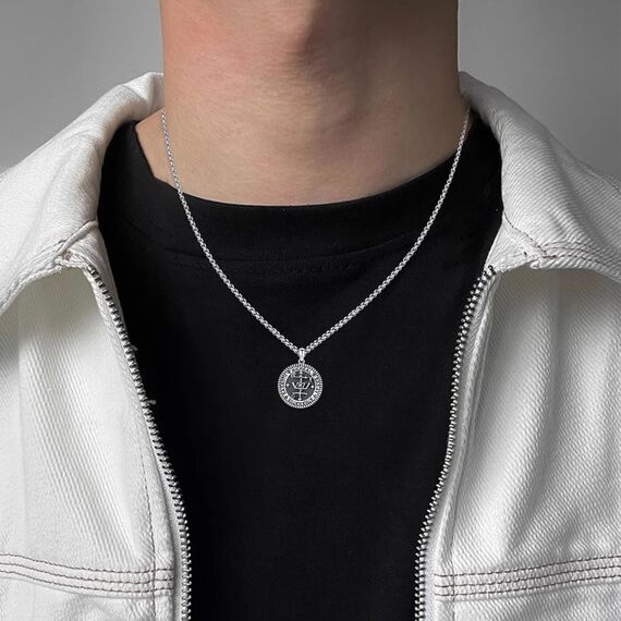XIXLES 925 Sterling Silber Amulett Halskette, Heiliger Michael Schutz Halskette, St. Michael Anhänger Talisman Schmuck Geschenk für Männer, Herren Siegel Anhänger Halskette