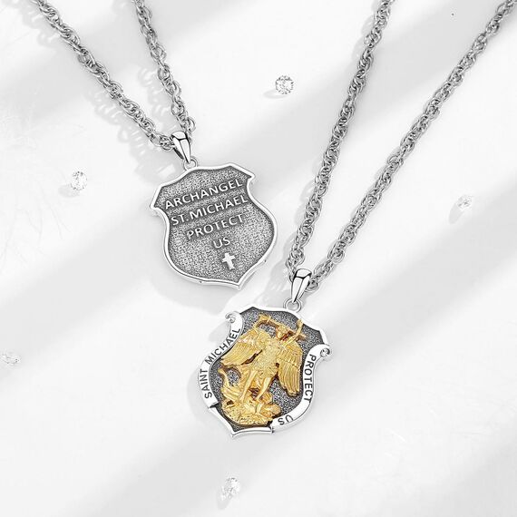 EUDORA Harmony Ball Heilige Michael Kette Medaille für Damen Herren Sterling Silber 925, Heilige Erzengel ST Michael Halskette Anhänger Christlicher Katholisch Schmuck Geschenke für Frauen, 55CM+61CM