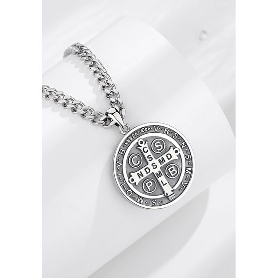AEONSLOVE Heiliger Benedikt Halskette Silber 925 für Herren Damen Benedikt Kreuz Anhänger Benedikt Medaille Christliche Katholische Schmuck Religious Protector Talisman Kette
