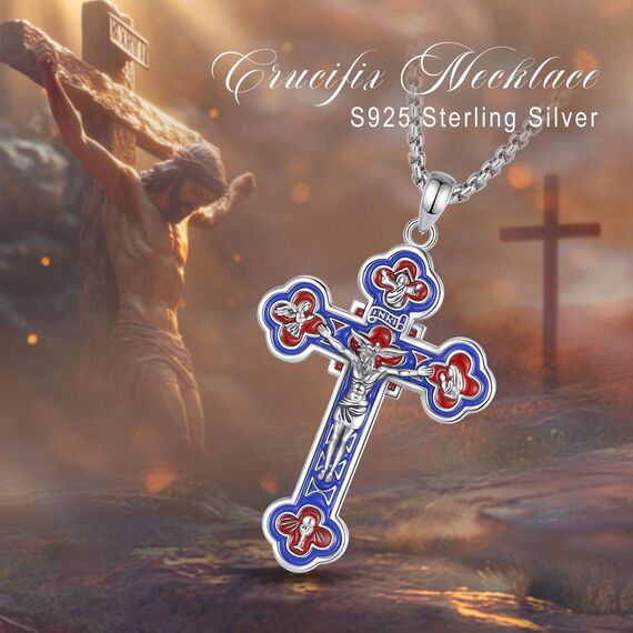 EUDORA Harmony Ball Sterling Silber S925 Kreuz Kette für Damen Herren, Vintage Kruzifix Halskette Jesus Kreuz Anhänger Glaube Schmuck Christlicher Geschenk für Herren Frauen Mutter Vater, 22"+2"