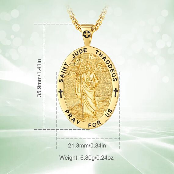 EUDORA Harmony Ball Gold Heiliger Judas Thaddäus Kette Medaille für Damen Herren Sterling Silber 925, Heiliger Judas Thaddäus Amulett Anhänger Christlicher Schmuck Geschenke für Frauen Männer,55CM