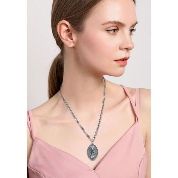 AEONSLOVE Jungfrau Maria Halskette Sterling Silber Virgen de Guadalupe Anhänger Madonna Wundertätige Medaille für Damen Herren Religiöse Amulett Schmuck Katholisch Christlich Geschenke