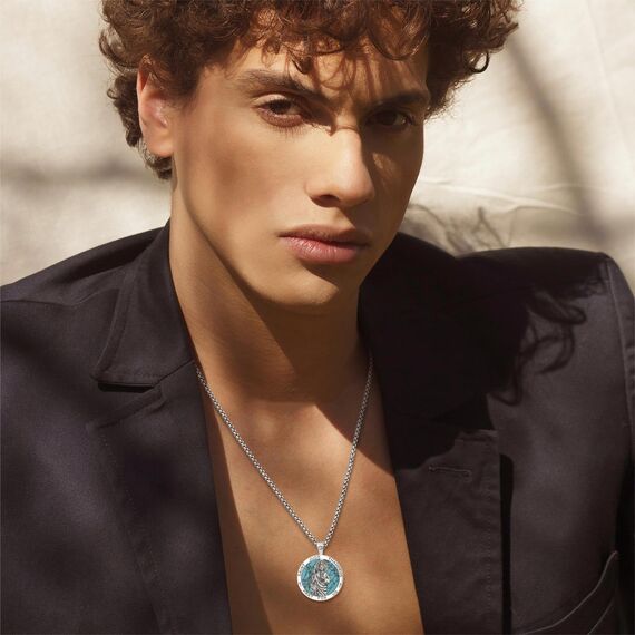 EUDORA Heiliger Judas Thaddäus mit Türkis Kette Medaille für Damen Herren Sterling Silber 925, Heiliger Judas Thaddäus Amulett Anhänger Christlicher Schmuck Geschenke für Frauen Männer, 22"