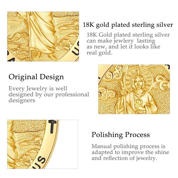 EUDORA Harmony Ball Gold Heiliger Judas Thaddäus Kette Medaille für Damen Herren Sterling Silber 925, Heiliger Judas Thaddäus Amulett Anhänger Christlicher Schmuck Geschenke für Frauen Männer,55CM