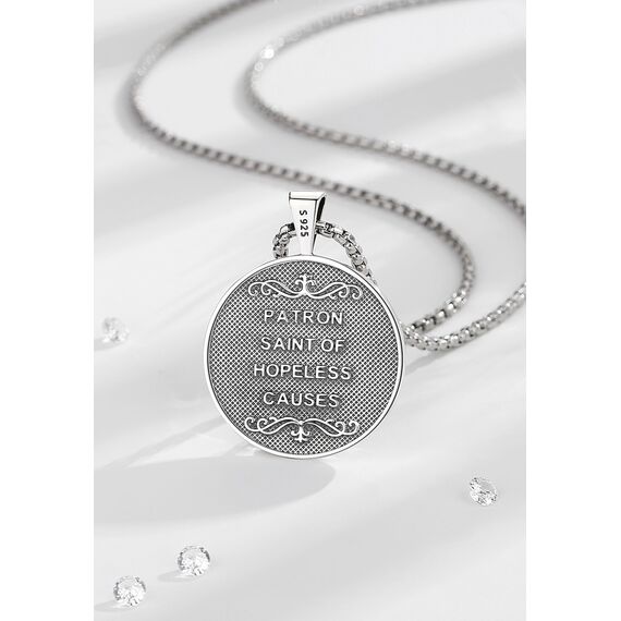 EUDORA Harmony Ball Heiliger Judas Thaddäus Kette Medaille für Damen Herren Sterling Silber 925, Vintage Heiliger Judas Thaddäus Amulett Anhänger Christlicher Schmuck Geschenke für Männer Frauen,61CM