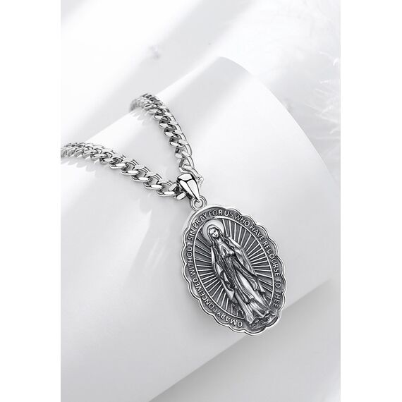 AEONSLOVE Jungfrau Maria Halskette Sterling Silber Virgen de Guadalupe Anhänger Madonna Wundertätige Medaille für Damen Herren Religiöse Amulett Schmuck Katholisch Christlich Geschenke