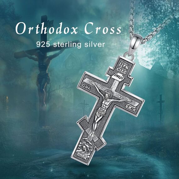 EUDORA Harmony Ball Kreuz Kette für Damen Herren Sterling Silber S925 Orthodox, Vintage Kruzifix Halskette Jesus Kreuz Anhänger Glaube Schmuck Christlicher Geschenk für Herren Frauen Vater, 22"+2"