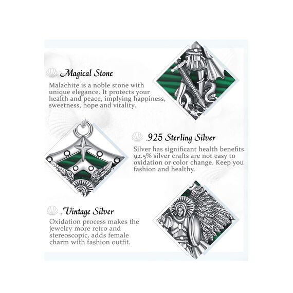 AEONSLOVE Erzengel Michael Kette Silber 925 für Damen Herren ST Michael Medaillon Anhänger Saint Michael Archangel Amulett Halskette Malachit Katholische Schmuck Religiöse Geschenk