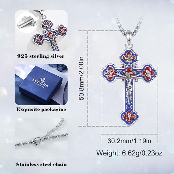 EUDORA Harmony Ball Sterling Silber S925 Kreuz Kette für Damen Herren, Vintage Kruzifix Halskette Jesus Kreuz Anhänger Glaube Schmuck Christlicher Geschenk für Herren Frauen Mutter Vater, 22"+2"