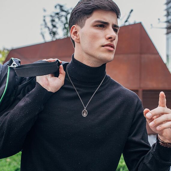 XIXLES St. Benedikt Medaillen Saint Benedict Halskette Sterling Silber Obsidian San Benito Medalla Anhänger Halsketten Schutz katholischen Schmuck religiöse Geschenke für Männer