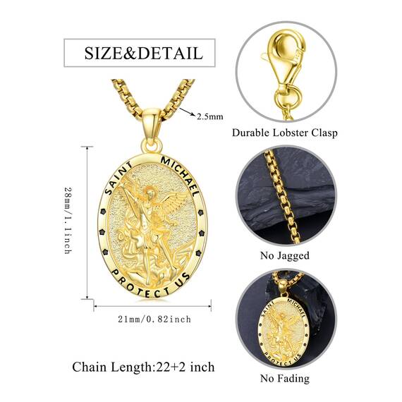 Shusukue Gold St. Michael Kette Sterling Silber Erzengel Saint Michael Amulett Schutzpatron Halskette Medaillen Gebetsmünzen Anhänger Christlicher Religiöser Schmuck für Frauen Männer