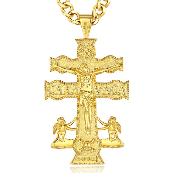 AEONSLOVE Caravaca Kreuz Kette Silber 925 Kreuzkette Silber Herren Kruzifix Halskette Damen Jesus Anhänger Religiöse Geschenke Schutzamulett Christlicher Schmuck Herren (goldene)