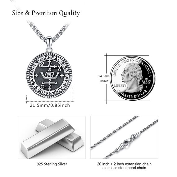 XIXLES 925 Sterling Silber Amulett Halskette, Heiliger Michael Schutz Halskette, St. Michael Anhänger Talisman Schmuck Geschenk für Männer, Herren Siegel Anhänger Halskette
