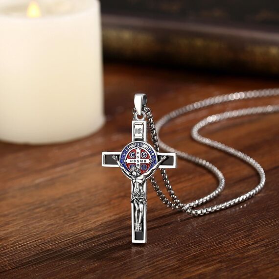 AEONSLOVE Kreuz Kette Silber 925 Kreuzkette Silber Herren Damen Jesus Kruzifix Halskette Benedikt Kreuz Anhänger Heilige Benedikt Medaille Christlicher Schmuck Katholischer Geschenke