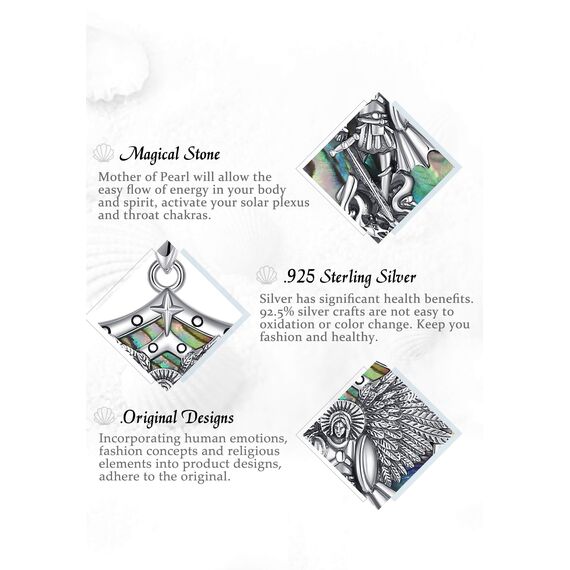 AEONSLOVE Erzengel Michael Anhänger Silber 925 für Damen Herren Heiliger Michael Medaille Kette Saint Michael Archangel Amulett Halskette Abalone-Muschel Katholische Schmuck Religiöse Geschenk