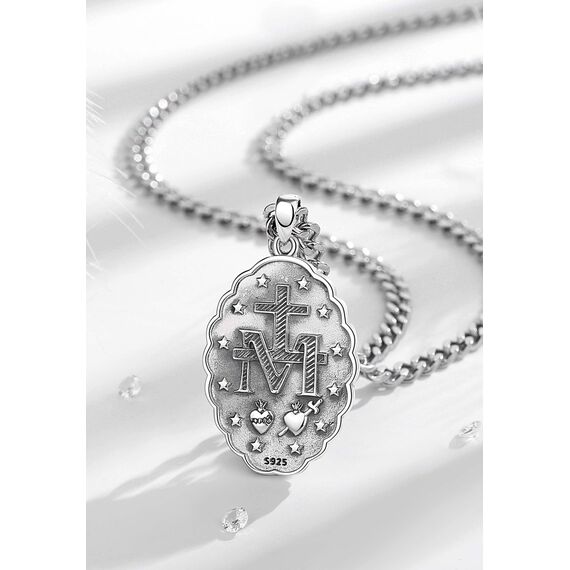 AEONSLOVE Jungfrau Maria Halskette Sterling Silber Virgen de Guadalupe Anhänger Madonna Wundertätige Medaille für Damen Herren Religiöse Amulett Schmuck Katholisch Christlich Geschenke