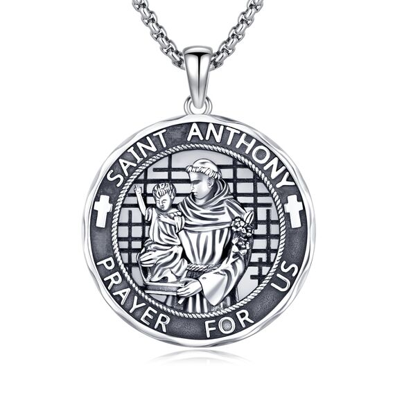 XIXLES St. Antonius Halskette 925 Sterling Silber St. Antonius Medaille Halskette Amulett Schutzschmuck Religiöse Geschenke,für Damen Herren,22"+2" Verlängerung