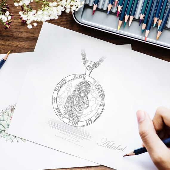 EUDORA Heiliger Judas Thaddäus mit Türkis Kette Medaille für Damen Herren Sterling Silber 925, Heiliger Judas Thaddäus Amulett Anhänger Christlicher Schmuck Geschenke für Frauen Männer, 22"