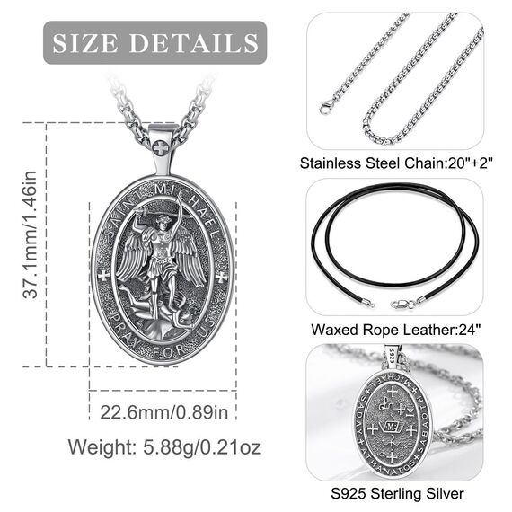 EUDORA Harmony Ball ST. Michael Kette Medaille für Damen Herren Sterling Silber 925, Heilige Erzengel Michael Halskette Anhänger Christlicher Katholisch Schmuck Geschenke für Frauen,61CM+ 51CM