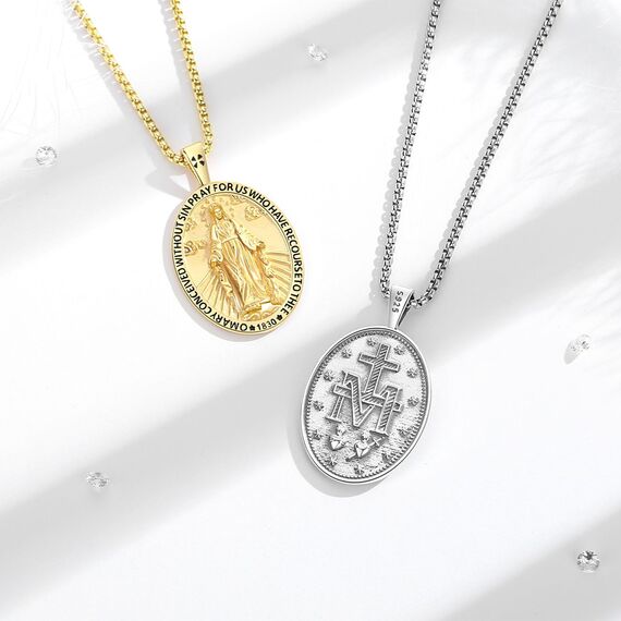 EUDORA Harmony Ball Kette Heilige Maria Wundertätige Medaille für Damen Herren Sterling Silber S925, Wunderbare Medaille Jungfrau Maria Halskette Anhänger Schmuck, Geschenk für Frauen Herren, 22"