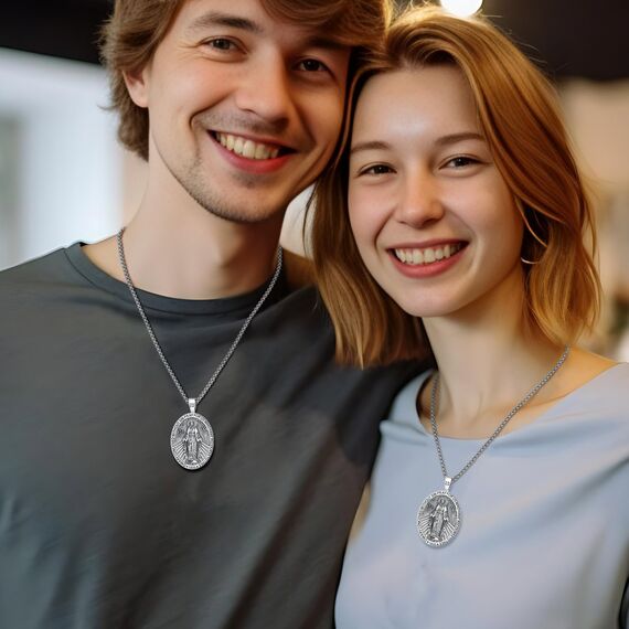 EUDORA Harmony Ball Kette Heilige Maria Wundertätige Medaille für Damen Herren Sterling Silber S925, Wunderbare Medaille Jungfrau Maria Halskette Anhänger Schmuck, Geschenk für Frauen Herren, 22"