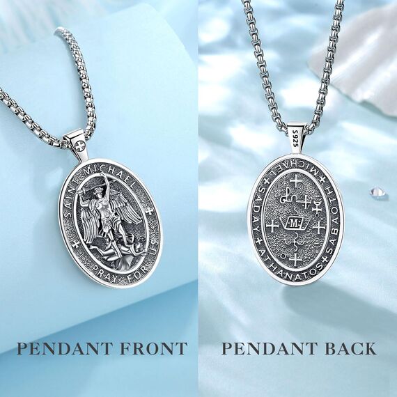 EUDORA Harmony Ball ST. Michael Kette Medaille für Damen Herren Sterling Silber 925, Heilige Erzengel Michael Halskette Anhänger Christlicher Katholisch Schmuck Geschenke für Frauen,61CM+ 51CM