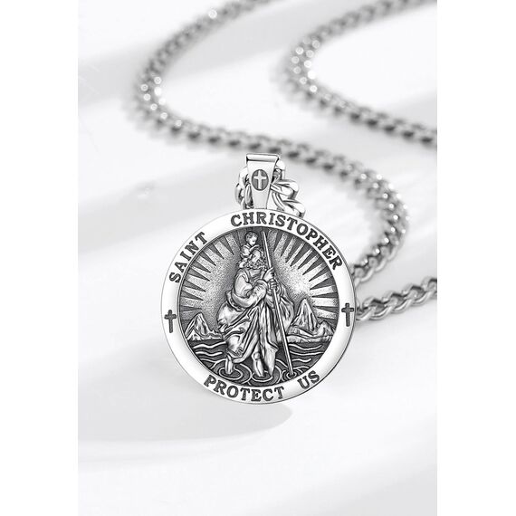 AEONSLOVE Heiliger Christophorus Anhänger Saint Christophorus Halskette Silber 925 für Herren Damen St Christopher Kette Christliche Katholische Schmuck Religious Protector Talisman Medaille