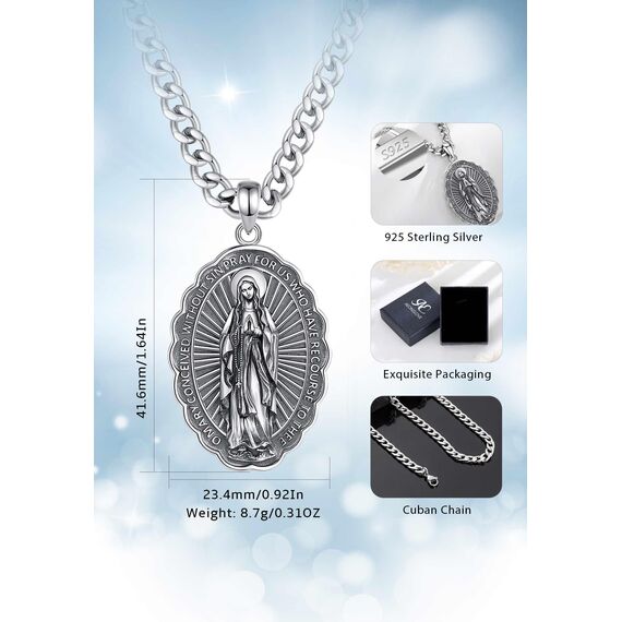 AEONSLOVE Jungfrau Maria Halskette Sterling Silber Virgen de Guadalupe Anhänger Madonna Wundertätige Medaille für Damen Herren Religiöse Amulett Schmuck Katholisch Christlich Geschenke
