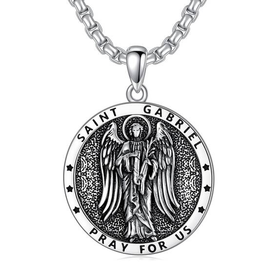 Shusukue Silber 925 Erzengel Heilige Gabriel Silberkette mit Anhänger Saint Gabriel Schutz Schmuck