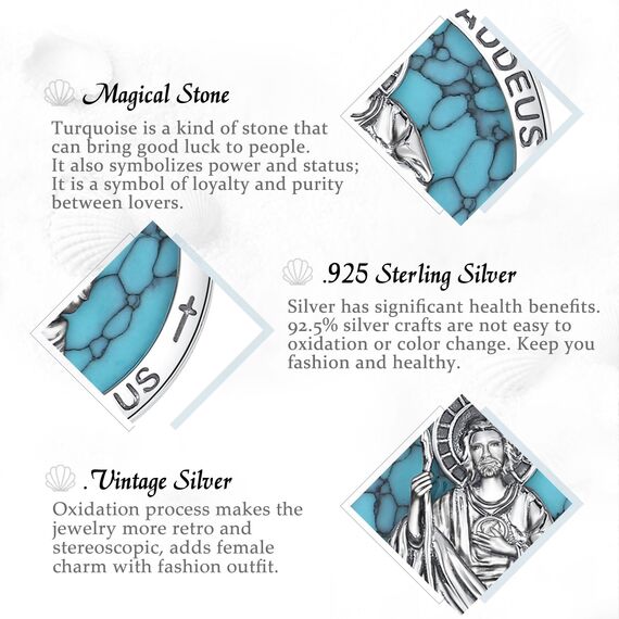 EUDORA Heiliger Judas Thaddäus mit Türkis Kette Medaille für Damen Herren Sterling Silber 925, Heiliger Judas Thaddäus Amulett Anhänger Christlicher Schmuck Geschenke für Frauen Männer, 22"