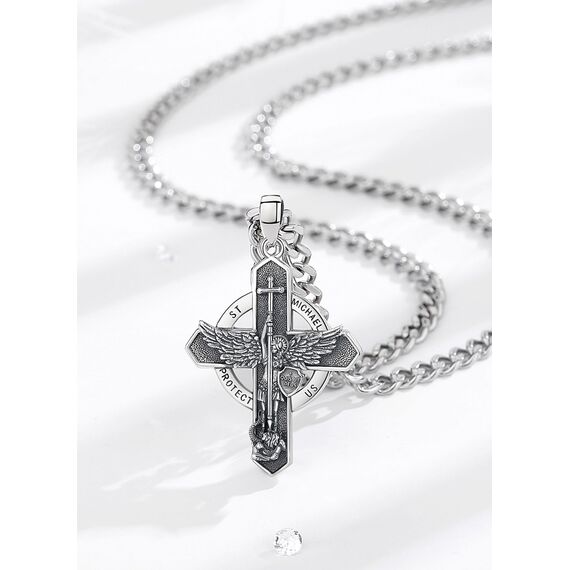 AEONSLOVE Erzengel Michael Halskette für Damen Herren 925 Sterling Silber Michael Anhänger Heiliger Michael Medaille Saint Michael Archangel Amulett Kette Katholische Schmuck Religiöse Geschenk