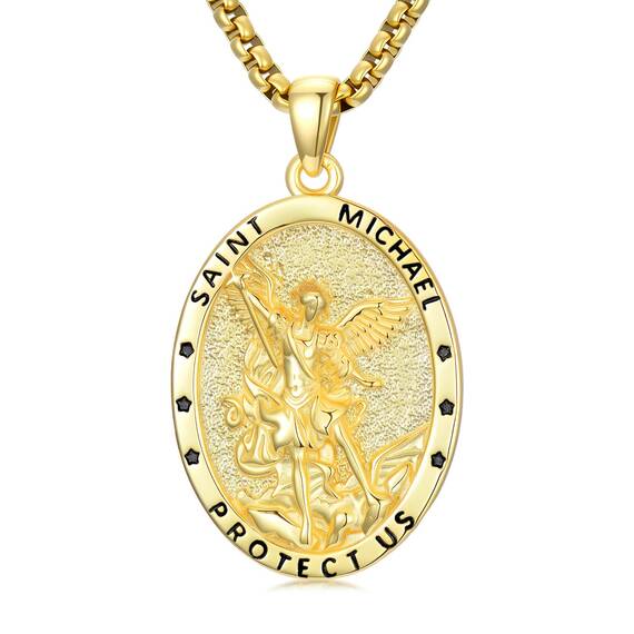 Shusukue Gold St. Michael Kette Sterling Silber Erzengel Saint Michael Amulett Schutzpatron Halskette Medaillen Gebetsmünzen Anhänger Christlicher Religiöser Schmuck für Frauen Männer