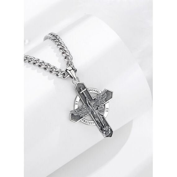 AEONSLOVE Erzengel Michael Halskette für Damen Herren 925 Sterling Silber Michael Anhänger Heiliger Michael Medaille Saint Michael Archangel Amulett Kette Katholische Schmuck Religiöse Geschenk
