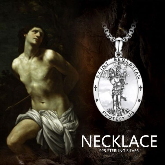 XIXLES 925 Sterling Silber Oval Saint Sebastian Medaille Anhänger Halskette Saint Sebastian Schutz Schmuck Geschenk